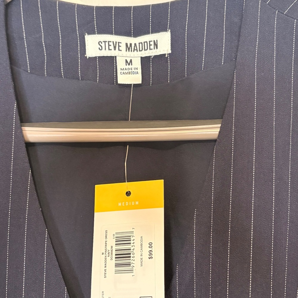 Steve Madden Pinstripe Dress Womens Medium Navy NWT Button Front Vest Mini - Picture 3 of 8